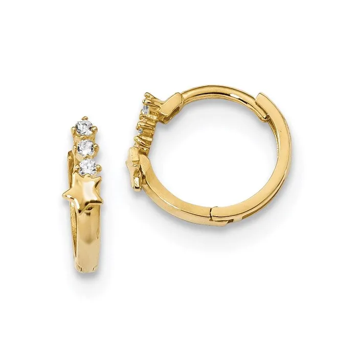 Jewelry Earrings Madi K Kids 14k CZ Shooting Star Hinged Hoop Earrings