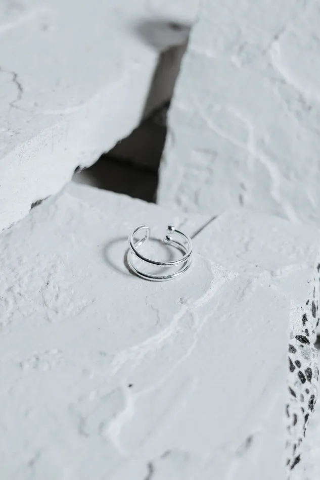 Kty Earrings Double Bubble Plain Ear Cuff Silver