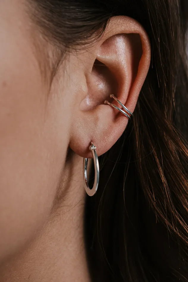 Kty Earrings Double Bubble Plain Ear Cuff Silver