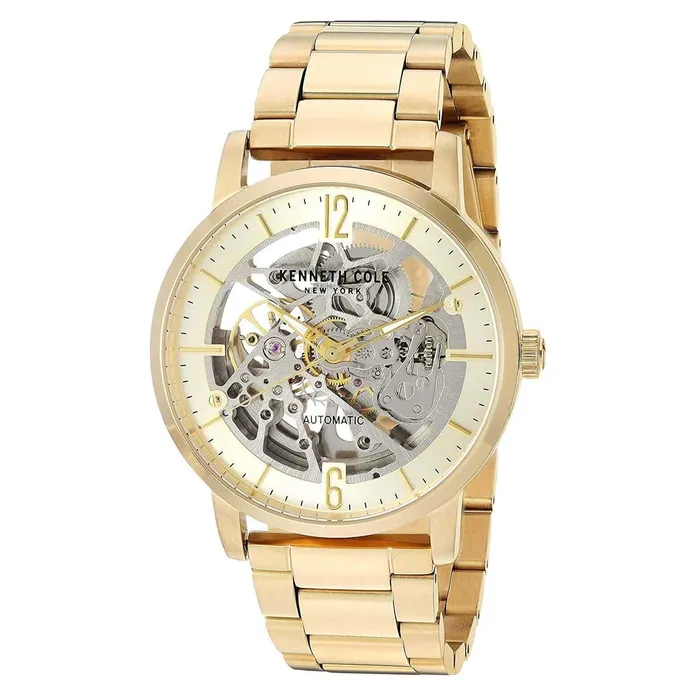 Kenneth Cole Bracelets Kenneth Cole Mens Automatic Watch Skeleton Dial Yellow Steel Bracelet KC50054004 Kenneth Cole Bracelets Kenneth Cole Mens Automatic Watch Skeleton Dial Yellow Steel Bracelet KC50054004