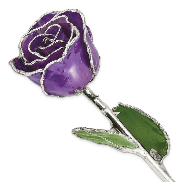 Lacquer Dipped Silver Trimmed Lilac Rose Jewelry Rings