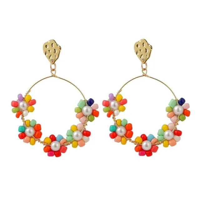 LDP Womens Fashion Statement Design Beaded Yellow Multicolor Flower Style Gold Earrings Divine Inspiration Styles Earrings LDP Womens Fashion Statement Design Beaded Yellow Multicolor Flower Style Gold Earrings Divine Inspiration Styles Earrings
