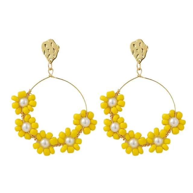 LDP Womens Fashion Statement Design Beaded Yellow Multicolor Flower Style Gold Earrings Divine Inspiration Styles Earrings