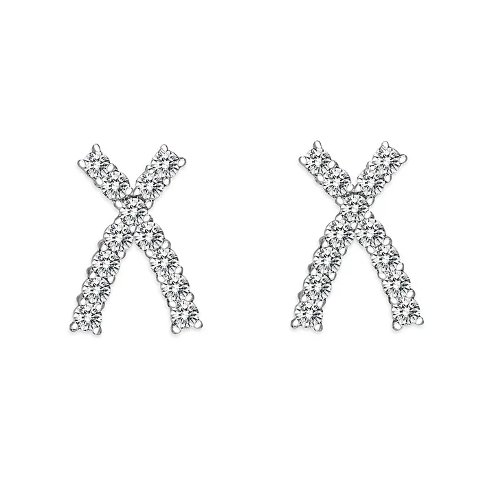 LO5S129 Sterling Silver Earrings With CZ Clear In High Polished No Plated Alamode Earrings LO5S129 Sterling Silver Earrings With CZ Clear In High Polished No Plated Alamode Earrings