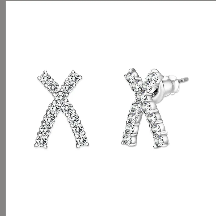 LO5S129 Sterling Silver Earrings With CZ Clear In High Polished No Plated Alamode Earrings