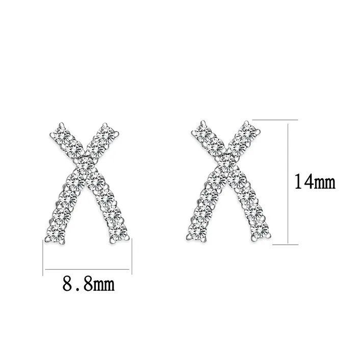 LO5S129 Sterling Silver Earrings With CZ Clear In High Polished No Plated Alamode Earrings