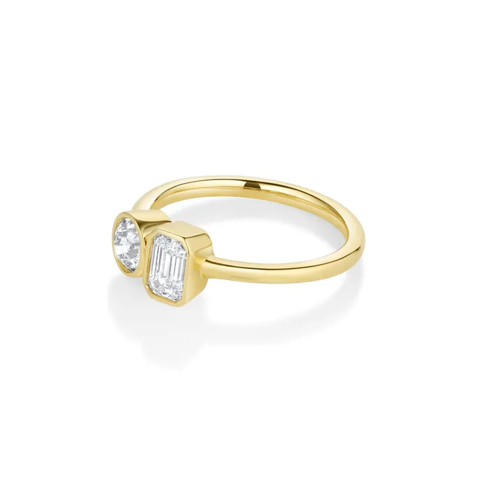 Marrow Fine Rings 046ct Emerald Cut 042ct Old Euro Diamond Toi et Moi Ring