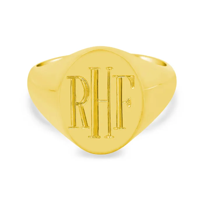 Mens Oval Signet Ring Small Hand Engraved Roman Monogram deBebians Rings