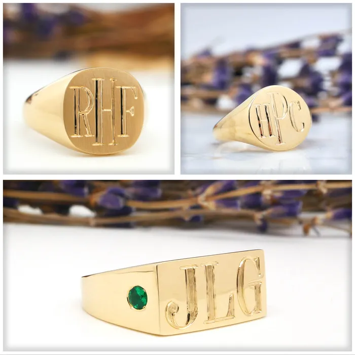 Mens Oval Signet Ring Small Hand Engraved Roman Monogram deBebians Rings