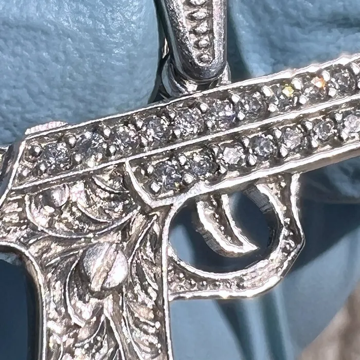 Necklaces Bling Cartel 925 Sterling Silver Gun Pistol Scrollwork Engraving Iced CZ Pendant Necklaces Bling Cartel 925 Sterling Silver Gun Pistol Scrollwork Engraving Iced CZ Pendant