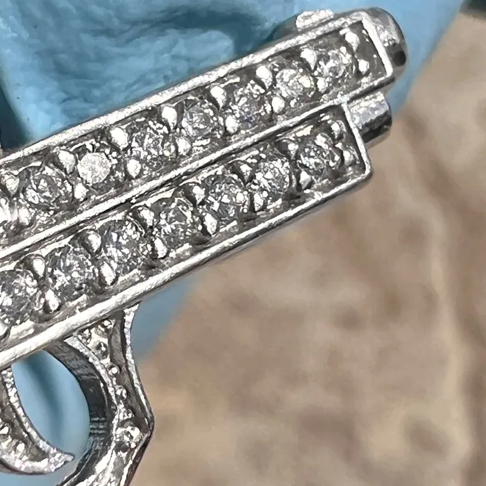 Necklaces Bling Cartel 925 Sterling Silver Gun Pistol Scrollwork Engraving Iced CZ Pendant Necklaces Bling Cartel 925 Sterling Silver Gun Pistol Scrollwork Engraving Iced CZ Pendant