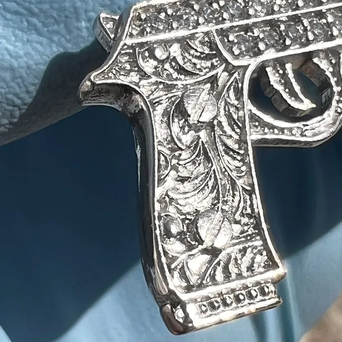 Necklaces Bling Cartel 925 Sterling Silver Gun Pistol Scrollwork Engraving Iced CZ Pendant Necklaces Bling Cartel 925 Sterling Silver Gun Pistol Scrollwork Engraving Iced CZ Pendant