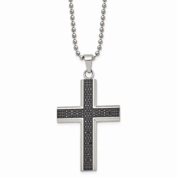 Necklaces Chisel Stainless Steel Polished Black Rhodium Black Diamond Cross Necklace Necklaces Chisel Stainless Steel Polished Black Rhodium Black Diamond Cross Necklace