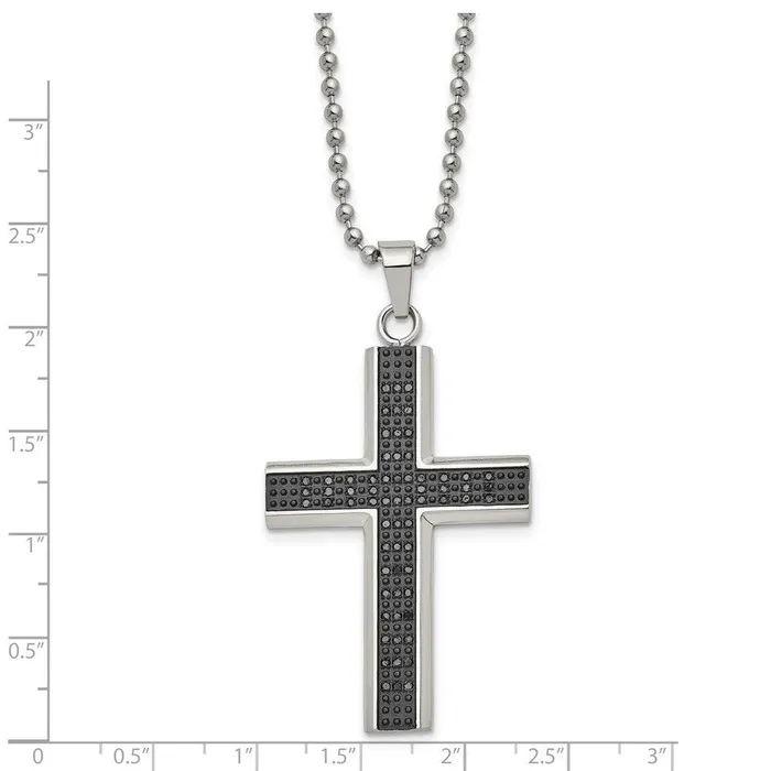 Necklaces Chisel Stainless Steel Polished Black Rhodium Black Diamond Cross Necklace