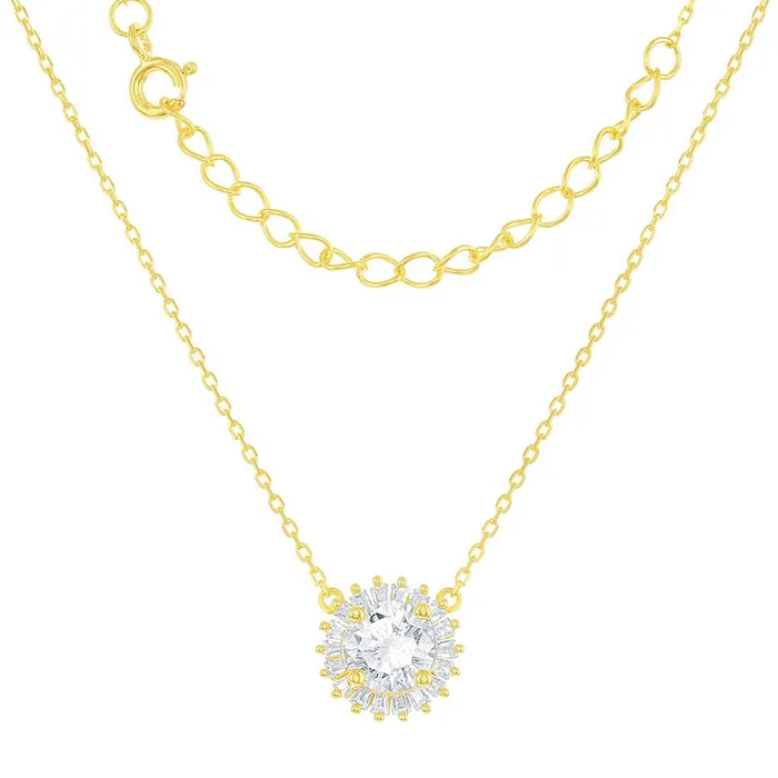 Necklaces Classic Classic Womens Necklace Gold Plated Small Round White CZ Stone Centre M5337 Necklaces Classic Classic Womens Necklace Gold Plated Small Round White CZ Stone Centre M5337