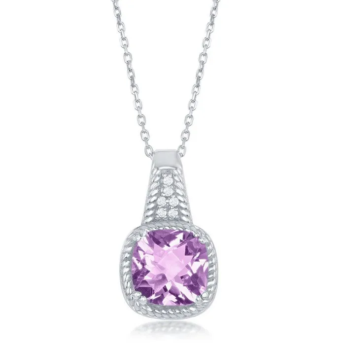 Necklaces Classic Sterling Silver Chekered 0572cttw Amethyst Rope Design Border With 0054cttw White Topaz Necklace Necklaces Classic Sterling Silver Chekered 0572cttw Amethyst Rope Design Border With 0054cttw White Topaz Necklace