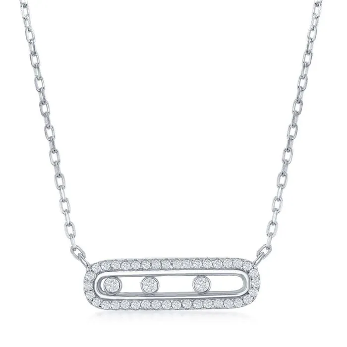 Necklaces Classic Sterling Silver Rectangle with Sliding BezelSet CZs Necklace Necklaces Classic Sterling Silver Rectangle with Sliding BezelSet CZs Necklace