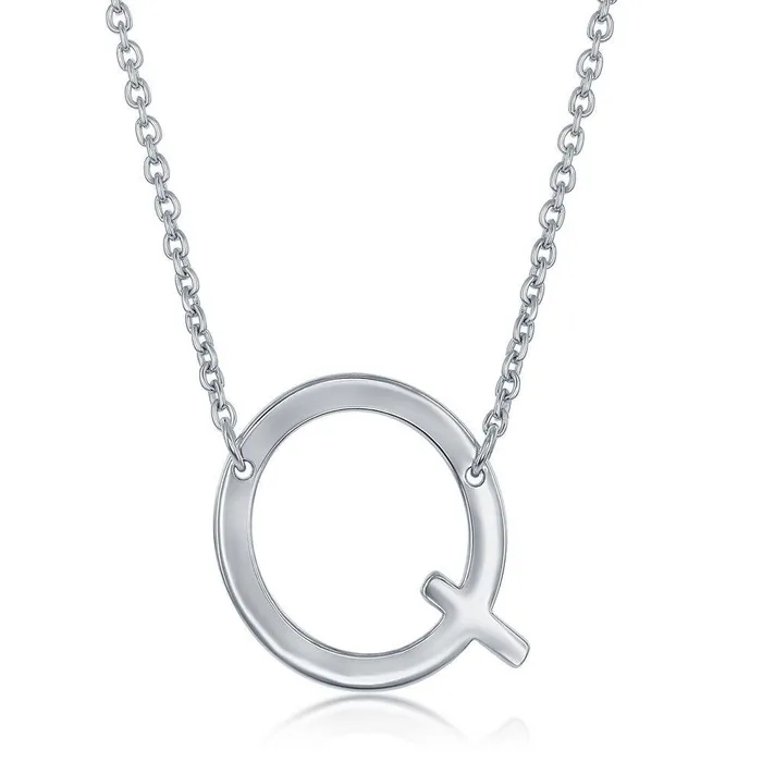 Necklaces Classic Sterling Silver Sideways Q Initial Necklace