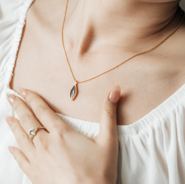 Necklaces closebymejewelry Marquise Cremation Necklace in 14K Rose Gold