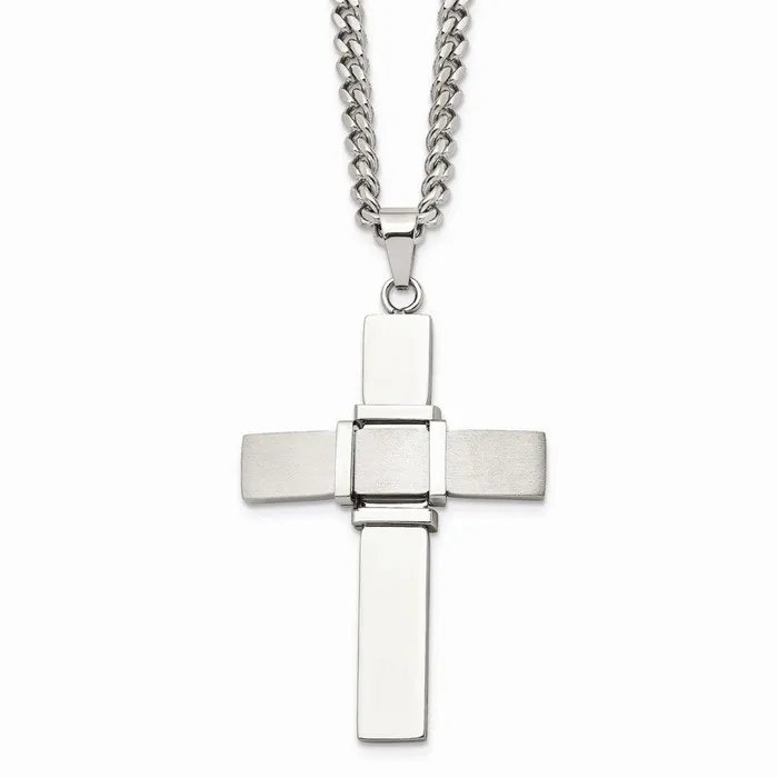 Necklaces Stainless Steel Polished and Brushed Cross Necklace Chisel