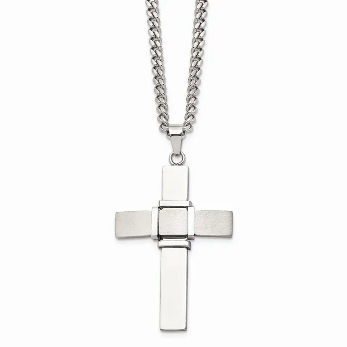 Necklaces Stainless Steel Polished and Brushed Cross Necklace Chisel Necklaces Stainless Steel Polished and Brushed Cross Necklace Chisel