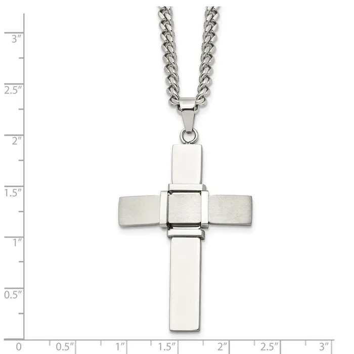 Necklaces Stainless Steel Polished and Brushed Cross Necklace Chisel Necklaces Stainless Steel Polished and Brushed Cross Necklace Chisel