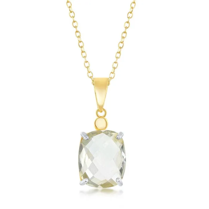 Necklaces Sterling Silver 4Prong Checkered Green Amethyst Necklace Classic Necklaces Sterling Silver 4Prong Checkered Green Amethyst Necklace Classic