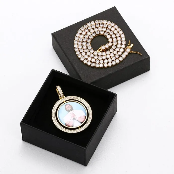 Necklaces VVS Jewelry VVS Jewelry Custom Rotating Photo Medallion Pendant Chain Necklaces VVS Jewelry VVS Jewelry Custom Rotating Photo Medallion Pendant Chain