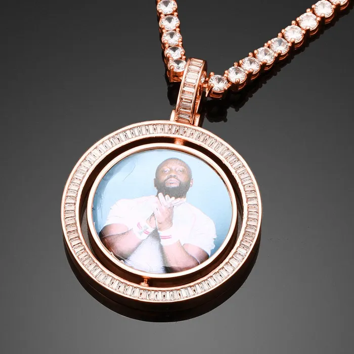 Necklaces VVS Jewelry VVS Jewelry Custom Rotating Photo Medallion Pendant Chain