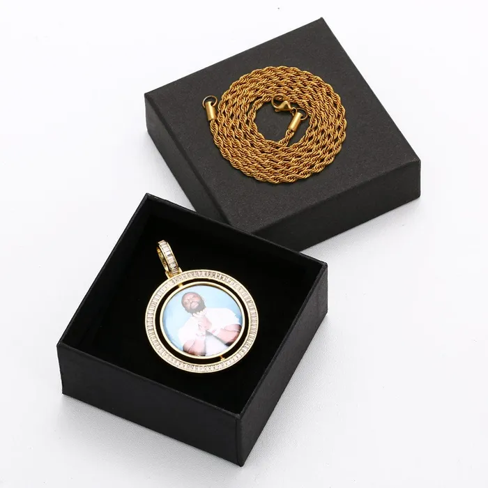 Necklaces VVS Jewelry VVS Jewelry Custom Rotating Photo Medallion Pendant Chain