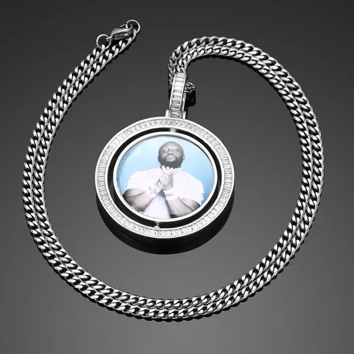 Necklaces VVS Jewelry VVS Jewelry Custom Rotating Photo Medallion Pendant Chain