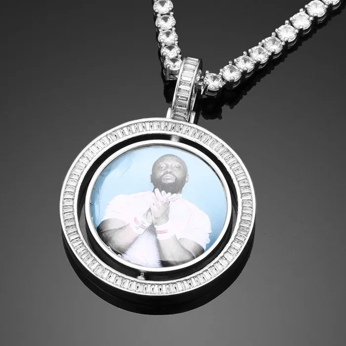 Necklaces VVS Jewelry VVS Jewelry Custom Rotating Photo Medallion Pendant Chain