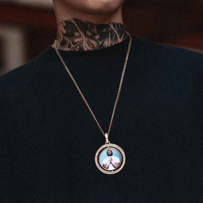 Necklaces VVS Jewelry VVS Jewelry Custom Rotating Photo Medallion Pendant Chain