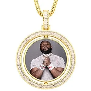 Necklaces VVS Jewelry VVS Jewelry Custom Rotating Photo Medallion Pendant Chain