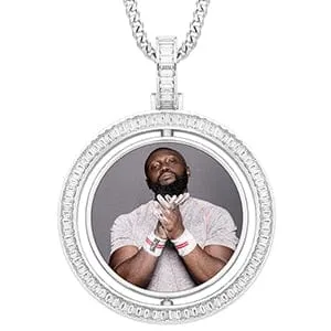 Necklaces VVS Jewelry VVS Jewelry Custom Rotating Photo Medallion Pendant Chain