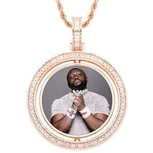 Necklaces VVS Jewelry VVS Jewelry Custom Rotating Photo Medallion Pendant Chain