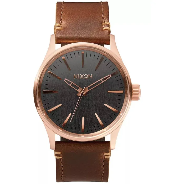 Nixon Mens Watch Sentry Quartz Rose Gold Case Grey Dial Leather Strap A3772001 NIXON Watches Nixon Mens Watch Sentry Quartz Rose Gold Case Grey Dial Leather Strap A3772001 NIXON Watches