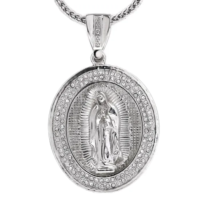 Oval La Virgen De Guadalupe Silver Tone Franco Chain 36 Bling Cartel Admin Rings