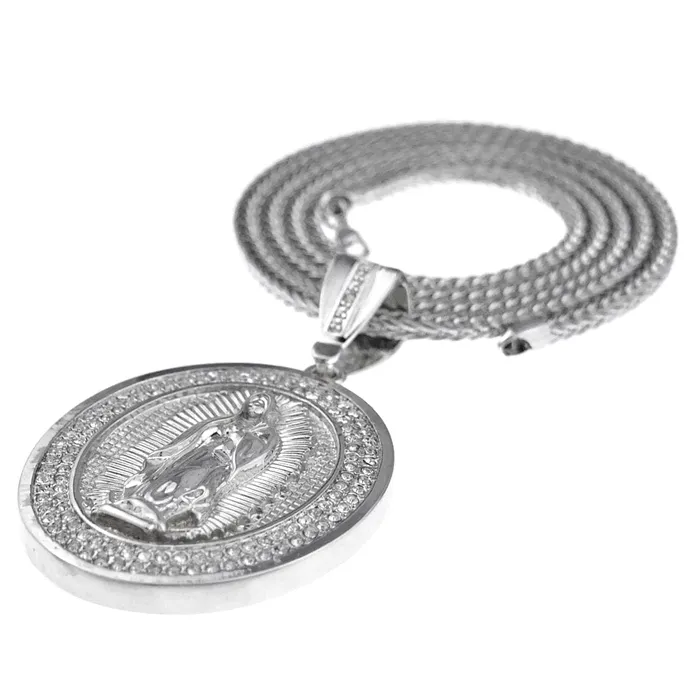 Oval La Virgen De Guadalupe Silver Tone Franco Chain 36 Bling Cartel Admin Rings