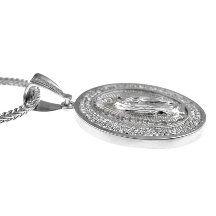 Oval La Virgen De Guadalupe Silver Tone Franco Chain 36 Bling Cartel Admin Rings