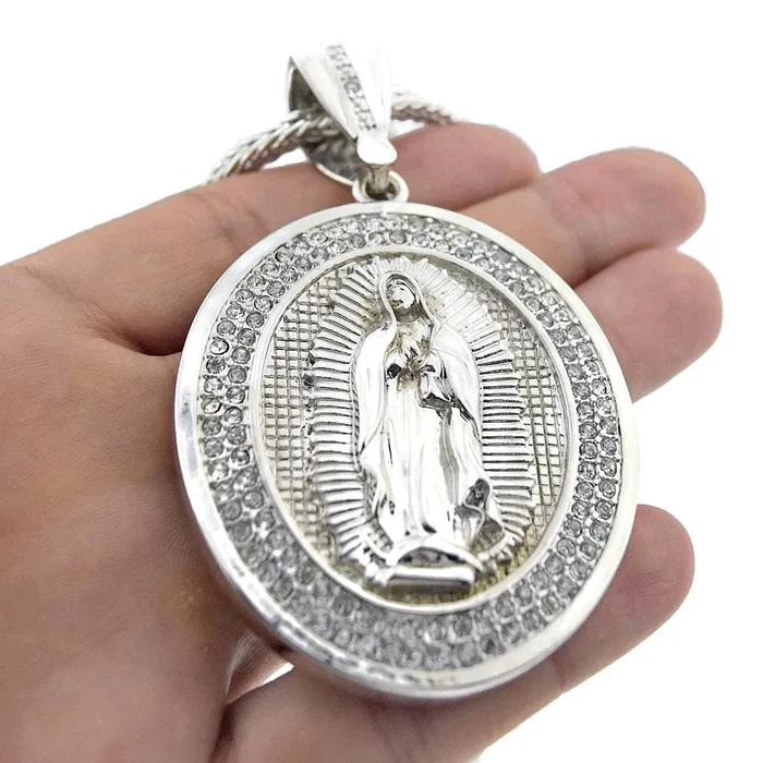 Oval La Virgen De Guadalupe Silver Tone Franco Chain 36 Bling Cartel Admin Rings