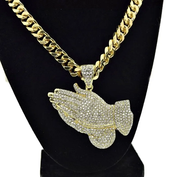 Praying Hands Flooded Iced Pendant Gold Finish Cuban Chain 30 Bling Cartel Admin Necklaces Praying Hands Flooded Iced Pendant Gold Finish Cuban Chain 30 Bling Cartel Admin Necklaces