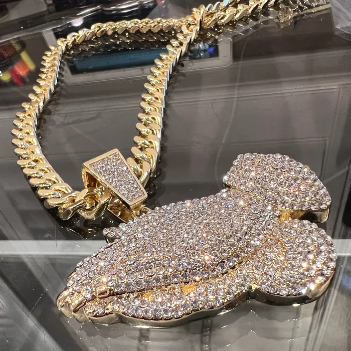 Praying Hands Flooded Iced Pendant Gold Finish Cuban Chain 30 Bling Cartel Admin Necklaces