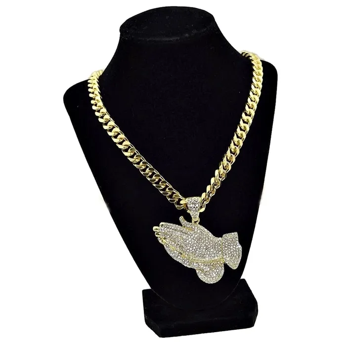 Praying Hands Flooded Iced Pendant Gold Finish Cuban Chain 30 Bling Cartel Admin Necklaces