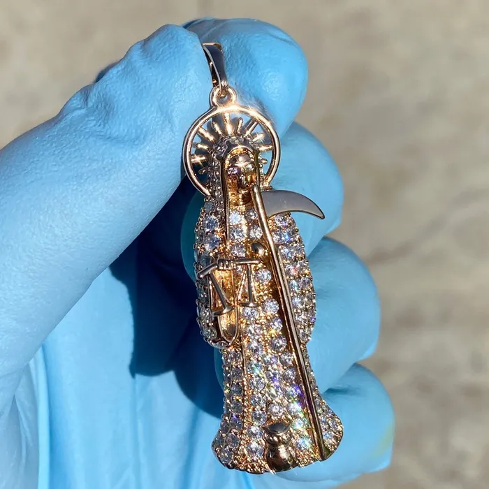 PreStyled Sets La Santa Muerte Pendant Iced Flooded Out 18K Gold Finish Small 2 Xuping PreStyled Sets La Santa Muerte Pendant Iced Flooded Out 18K Gold Finish Small 2 Xuping