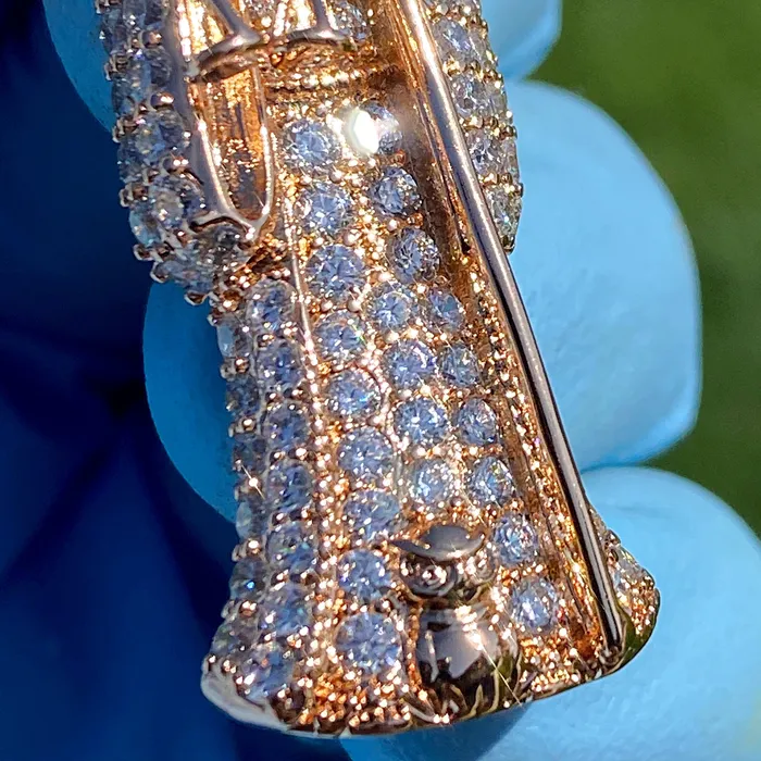 PreStyled Sets La Santa Muerte Pendant Iced Flooded Out 18K Gold Finish Small 2 Xuping PreStyled Sets La Santa Muerte Pendant Iced Flooded Out 18K Gold Finish Small 2 Xuping