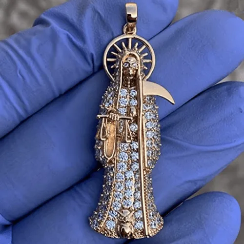 PreStyled Sets La Santa Muerte Pendant Iced Flooded Out 18K Gold Finish Small 2 Xuping PreStyled Sets La Santa Muerte Pendant Iced Flooded Out 18K Gold Finish Small 2 Xuping