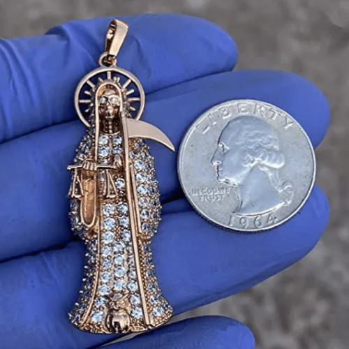 PreStyled Sets La Santa Muerte Pendant Iced Flooded Out 18K Gold Finish Small 2 Xuping PreStyled Sets La Santa Muerte Pendant Iced Flooded Out 18K Gold Finish Small 2 Xuping