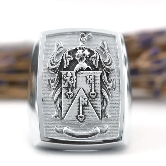 Raised Family Crest Signet Ring deBebians Rings Raised Family Crest Signet Ring deBebians Rings