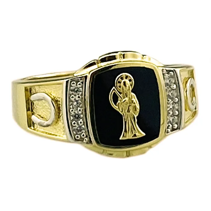 Rings 14K Gold Plated over 925 Silver Black La Santa Muerte Grim Reaper Ring Bling Cartel Admin